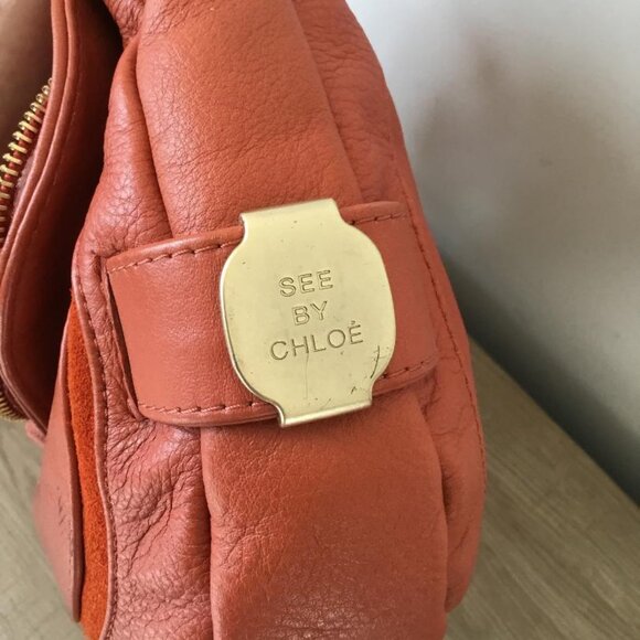 See by Chloe Crossbody Bag Orange Pebbled Leather with Zipper Ribbon Detail - Picture 5 of 12